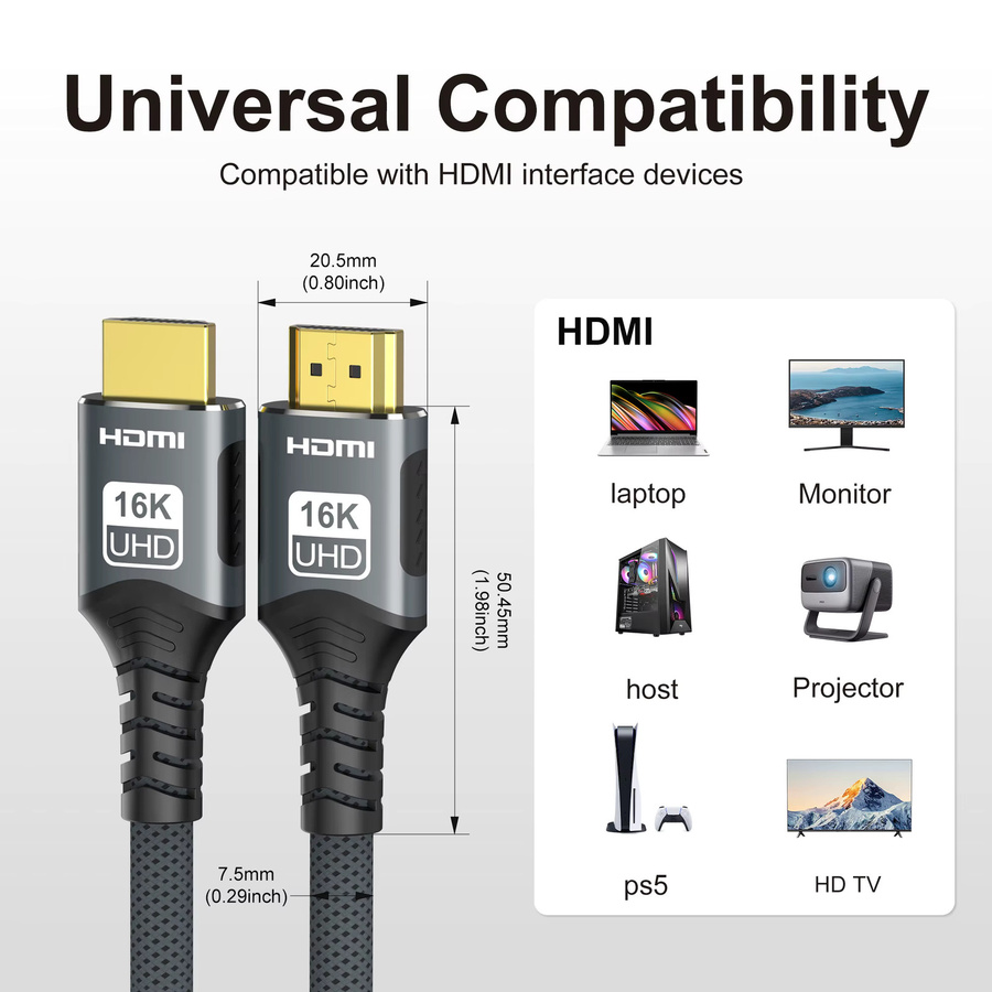 FDBOY HDMI 2.2 Kabel mit 96Gbps für 16K@60Hz, 8K@120Hz und 4K@240Hz, unterstützt HDR10+, VRR und ARC für Laptop, Xbox, PS5 und Switch - Bild 2