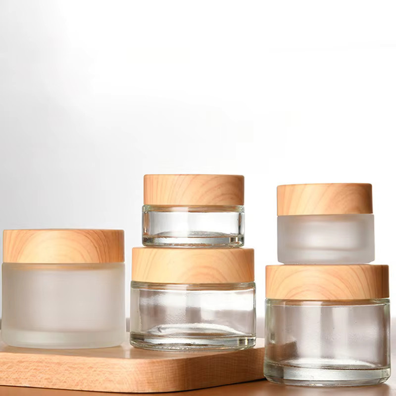 Mini-Glascremeflasche mit Holzmaserung und Kappe, 1-teilig - Bild 2