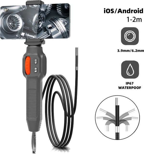 LAFOCH Gelenk-Endoskop mit Videokanal und Kamerakopf für Automobilinspektionen, Schwarz, 3,9 mm oder 6 mm, Länge: 1–2 m - Bild 1