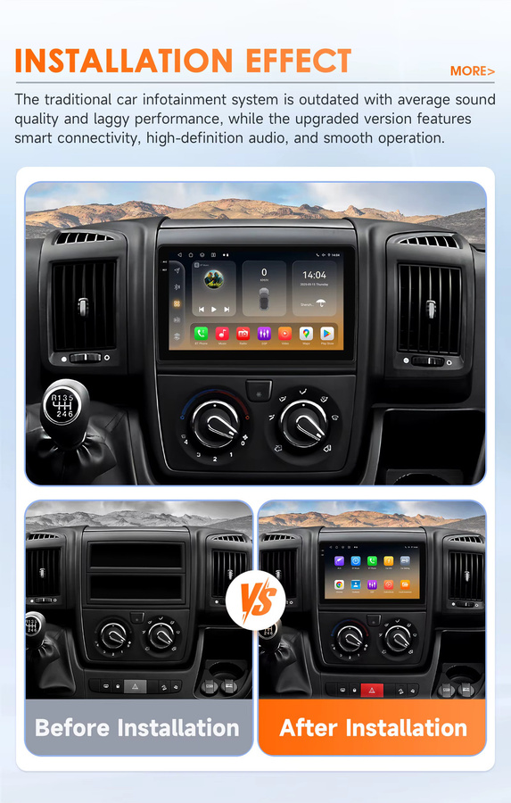 Hizpo Android 14 Autoradio mit 8-Kern Prozessor, GPS und 4G für Citroen Jumper 2, Peugeot Boxer 2 und Fiat Ducato 3 (2006-2015), Schwarz - Bild 2