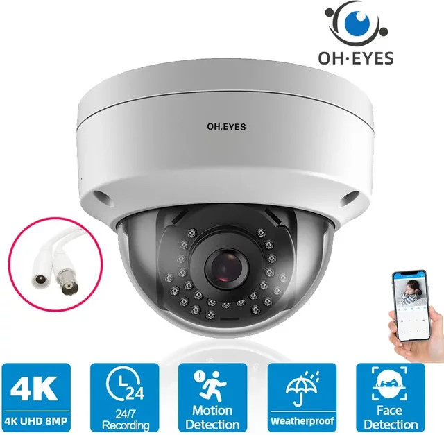 HCVAHDN 4K 8MP AHD CCTV Überwachungskamera mit Gesichterkennung, vandalensichere analoge Kuppelkamera für Outdoor und Indoor, Farbe: Weiß - Bild 1