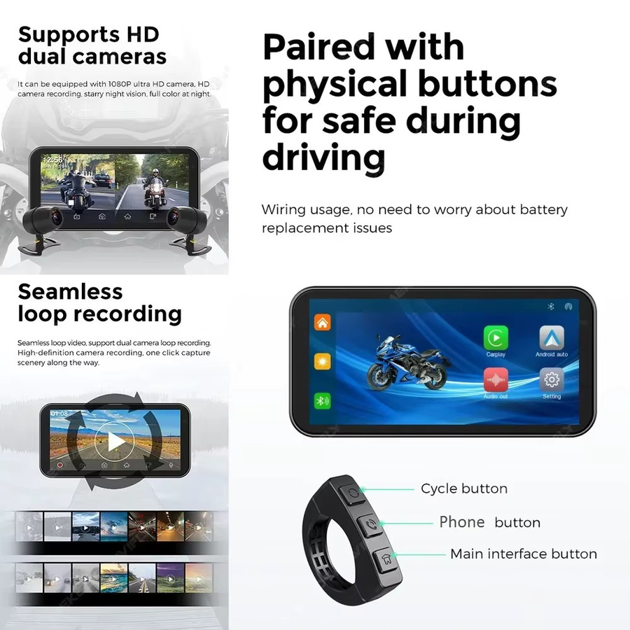 NAVIFANS Tragbares Motorrad Navigationssystem mit 6,25 Zoll Touchscreen, Android Auto und CarPlay, IP67 Wasserdicht, Schwarz - Bild 4