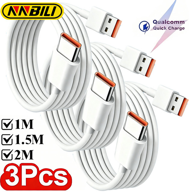 NNBILI 3er-Set USB Typ C Kabel 6A für superschnelles Laden und Datenübertragung in Weiß - Bild 1