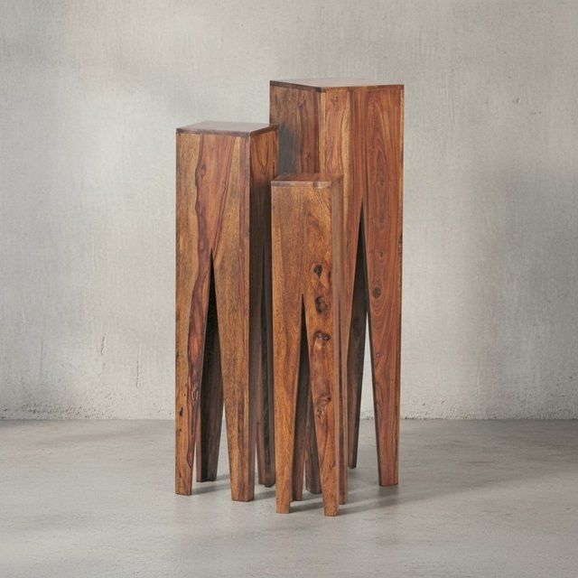 KADIMA DESIGN Beistelltisch 3er Set aus Massivholz, quadratisch und modern, braun, B/T/H: 25 x 25 x 100 cm - Bild 1