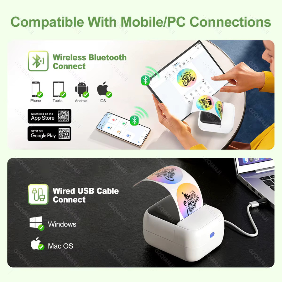 GZQIANJI Multifunktionaler 3-in-1 Thermodrucker für Etiketten, Fotos und Tattoo-Transfer in Weiß - Bild 3
