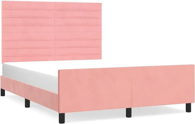 vidaXL Bettgestell mit Kopfteil aus Samt in Rosa, B/T/H: 140 x 190 x 128 cm - Bild 1