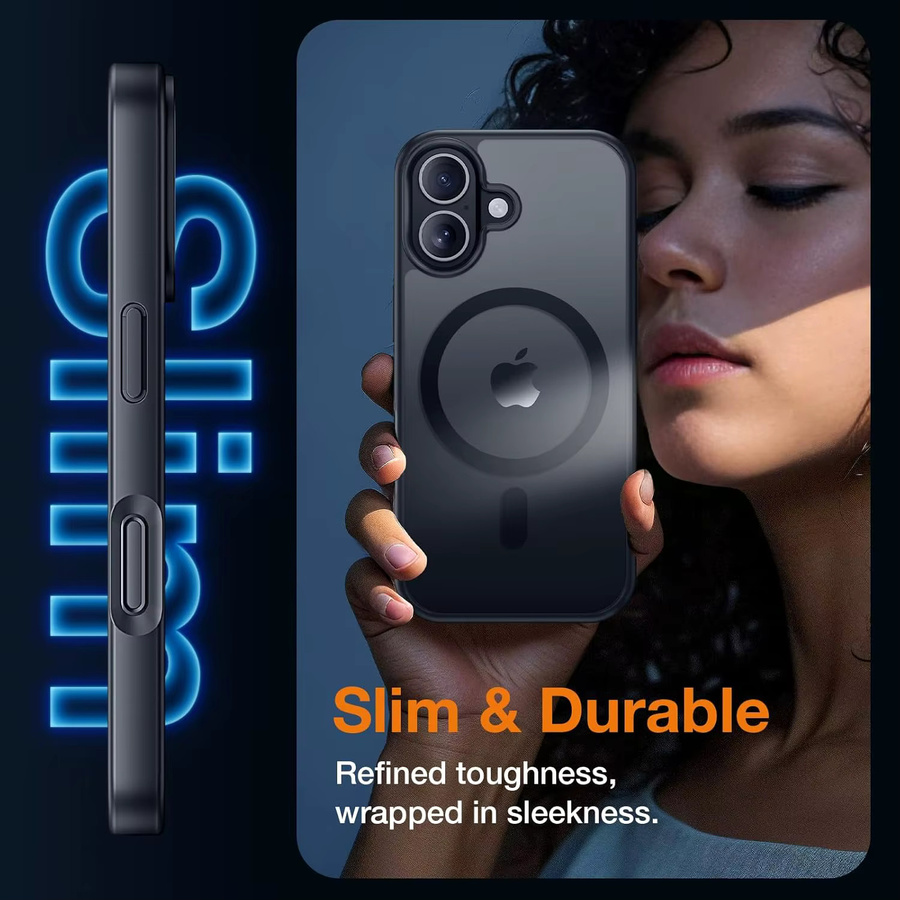 Magnetische NYFundas Schutzhülle mit Display- und Kameraobjektivschutz für iPhone 12 bis iPhone 17 Air/16 Pro Max/15 Plus in Schwarz und Orange - Bild 3