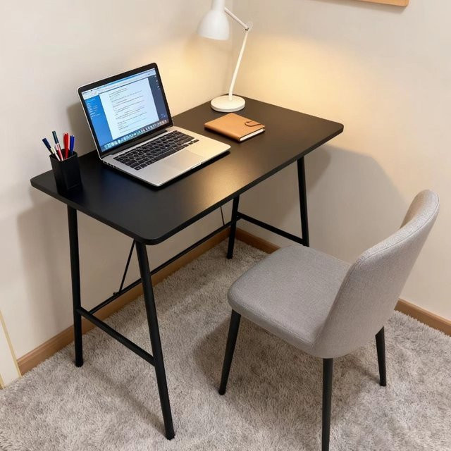 LIUSHADUOLA Computertisch Modern in Schwarz, Wasserdichter Schreibtisch aus MDF-Laminat für Home-Office und Schlafzimmer - Bild 1
