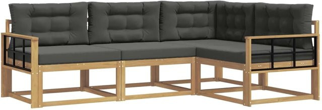 vidaXL Outdoor-Sofagarnitur 3-teilig L-Form aus Akazienholz mit Polstern in Weiß und Anthrazit - Bild 1