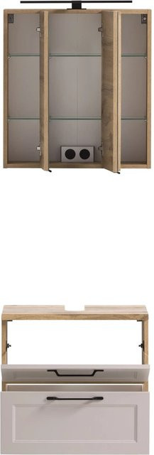 Held Möbel Badezimmer-Set Padua 2-tlg. Unterbeckenschrank und Spiegelschrank in Kaschmir und Wotaneiche, Breite: 60 cm - Bild 1