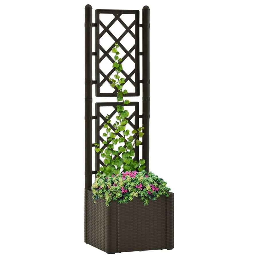 furnicato Garten-Hochbeet mit Spalier und Selbstbewässerungssystem im Rattan-Design, Farbe: Mokka/Anthrazit, B/T/H: 142 x 43 x 43 cm - Bild 2