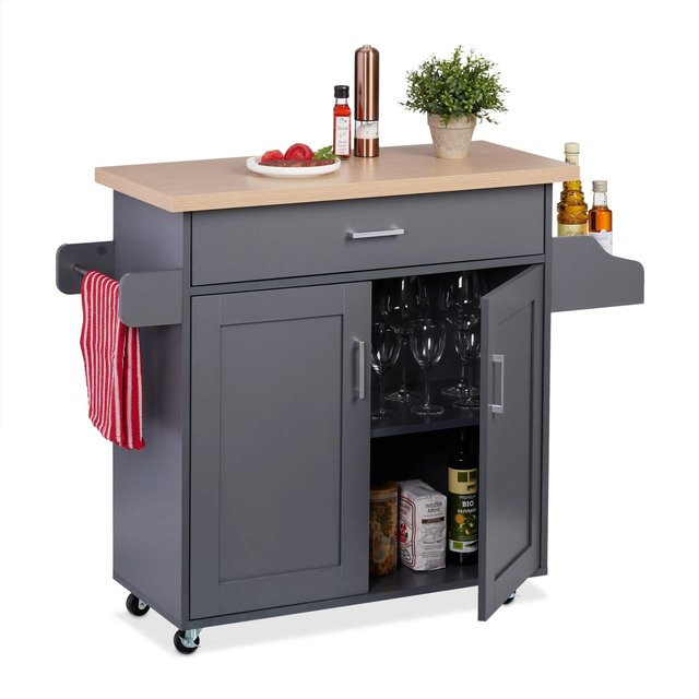 Relaxdays Küchenwagen mit Arbeitsplatte in Grau aus Spanplatte, MDF und Eisen, B/T/H: 114,5 x 39,5 x 90 cm - Bild 1