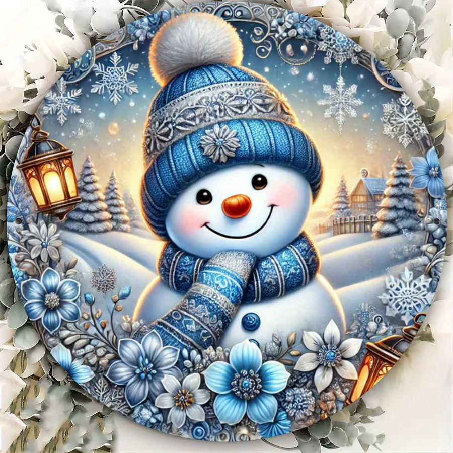 Potdemiel Blauer Schneemann Runde Metall-Wandkunst im Retro-Stil, Durchmesser: 20,32 cm - Bild 3