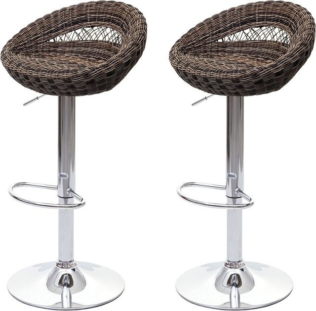 2er-Set MCW Barhocker G26 Drehhocker aus Poly-Rattan in Braun mit Chrom-Gestell für Innen und Außen - Bild 1