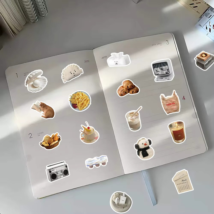 60 Stück mattierte ästhetische Aufkleber in Weiß und Multicolour im Muji-Stil von AnimeWorlds Store für Tagebücher, Glasbecher und Schreibtisch-Organizer - Bild 3