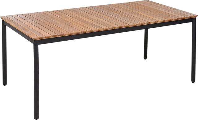 Beliani Gartentisch VALLESE aus Akazienholz und Metall in Heller Holzfarbton, B/T/H: 180 x 90 x 76 cm - Bild 1