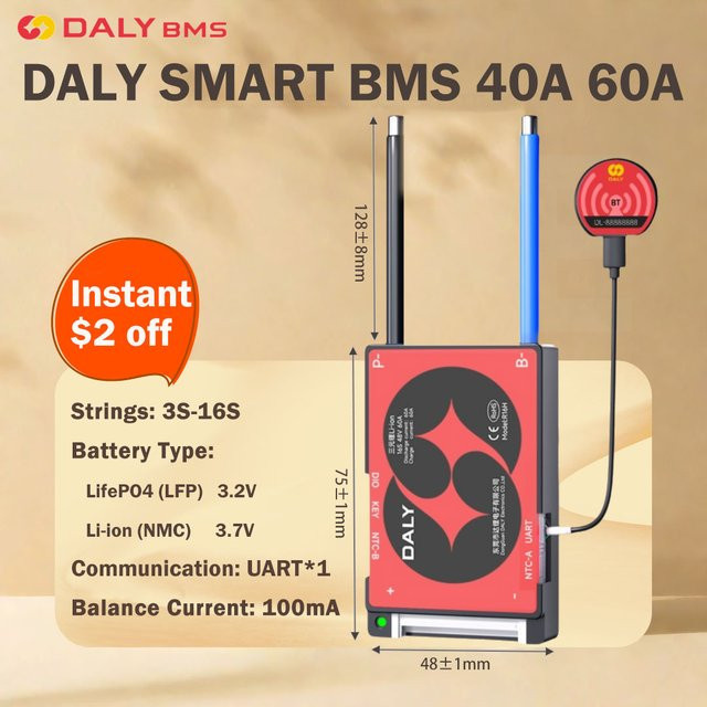 Daly Smart BMS Batteriemanagementsystem für LiFePO4 und Li-Ion mit UART-Schnittstelle - Bild 1