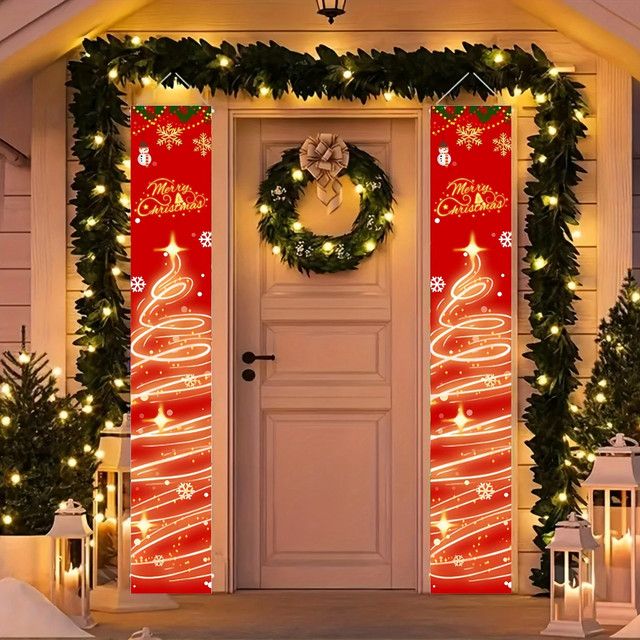 VIKAMA Weihnachts-Türbanner in Rot für Haustür und Veranda - Bild 1