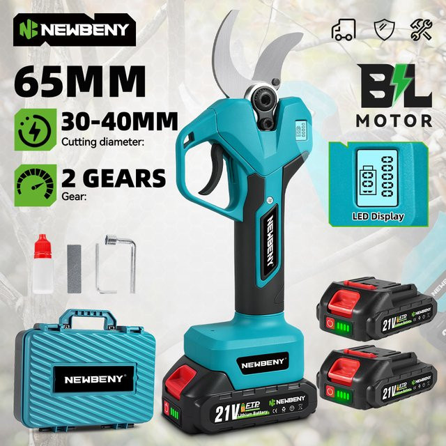 NEWBENY Kabellose bürstenlose elektrische Astschere mit 65mm 2-Gang Schnitt für Obstbäume, kompatibel mit Makita LXT Akkus, Farbe: Türkis - Bild 1