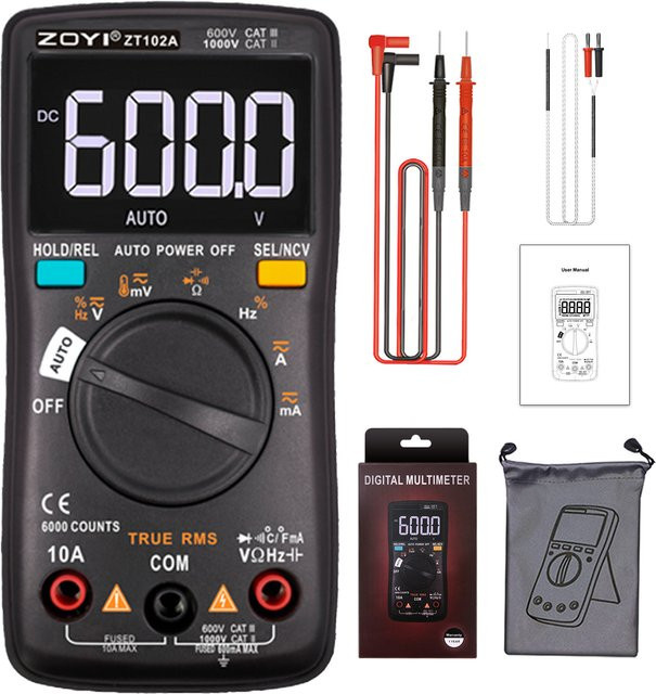 ZOYI 102A Professionelles Smart-Multimeter 6000 Anzeigen AC/DC Spannungs- und Strommessgerät in Schwarz - Bild 1