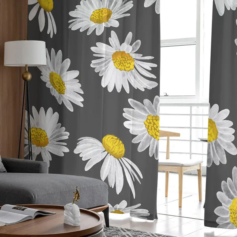 A Family Of Home Textiles Gänseblümchen Chiffon Vorhang mit Aquarell Textur in Schwarz, Breite: 135 cm, Höhe: 114 cm - Bild 5
