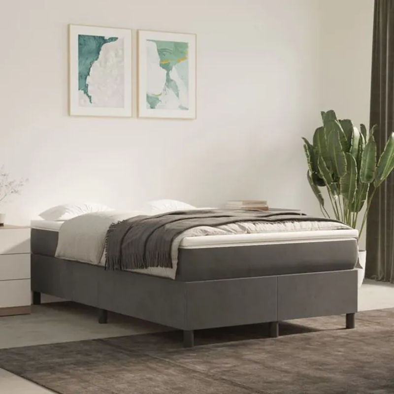 Vidaxl Kontinentalbett mit Matratze in Grau, modernes Boxspringbett aus Samt, B/T: 120 x 200 cm - Bild 1