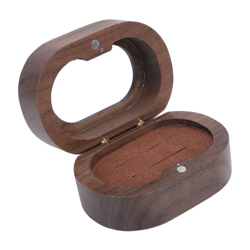 Neoglint Ringbox aus Holz in Braun mit ovalem Acrylfenster im Vintage-Design für Hochzeiten und Verlobungen - Bild 6