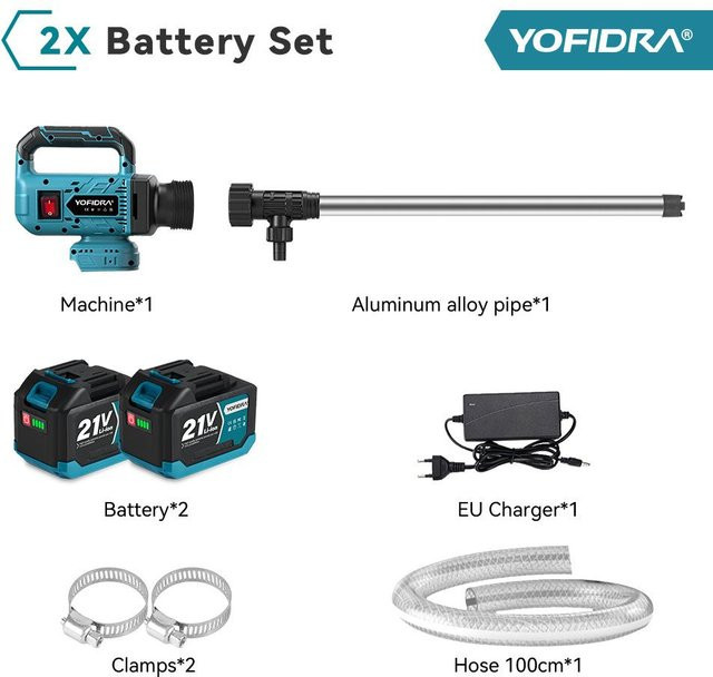 YOFIDRA 3-Gang-Bürstenlose Akku-Wasserpumpe und Ölpumpe in Schwarz, kompatibel mit Makita 21V-Akkus, Set mit 2 Batterien, 80–150 l/min - Bild 1