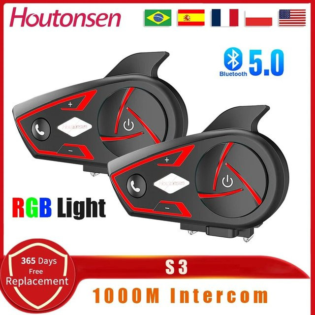 Houtonsen S3 Motorrad Helm Bluetooth Intercom Headset mit RGB Umgebungslicht in Schwarz - Bild 1