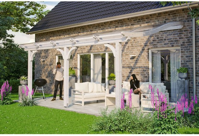 Skan Holz Terrassenüberdachung Venezia aus Leimholz mit Polycarbonat-Dach in Weiß, B: 541 cm, T: 239 cm, H: 282 cm - Bild 1