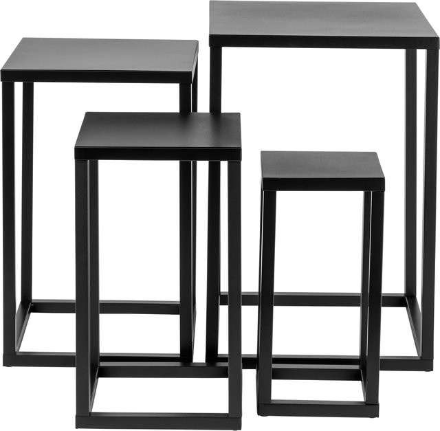 LIVARNO Beistelltisch 4er-Set in Schwarz mit Metallgestell und quadratischen Tischplatten - Bild 1