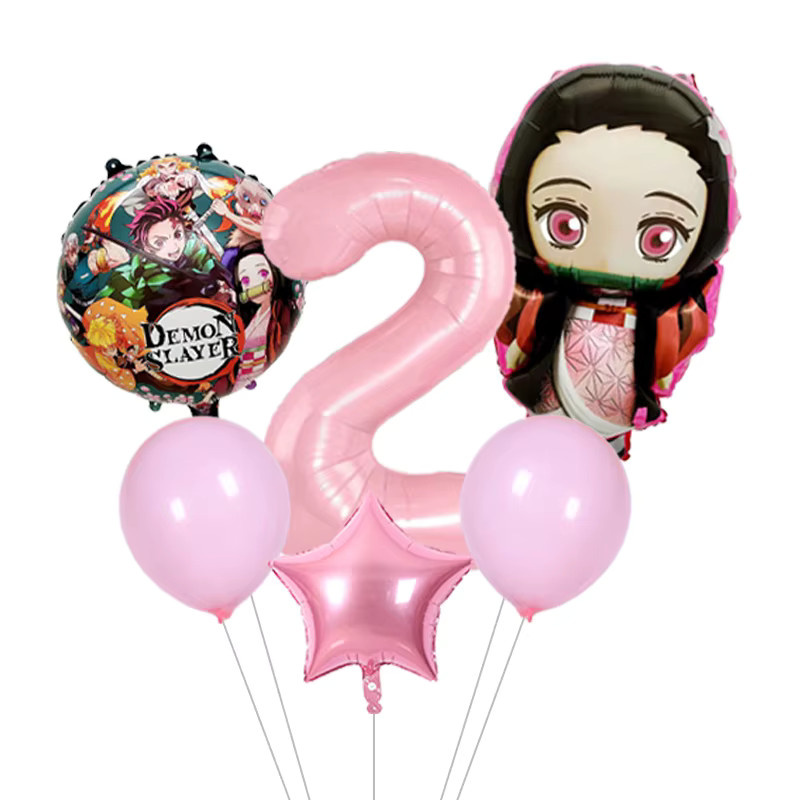 Demon Slayer Partydekorations-Set von Bandai mit Tanjiro und Nezuko Kamado Ballons und Hintergrund für Kindergeburtstage in Mehrfarbig - Bild 2