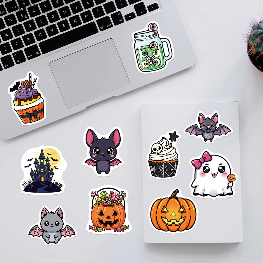 SIKOMOLE Halloween Geister-Kürbis-Aufkleber, DIY-Dekoration, 10/30/50 Stück - Bild 6