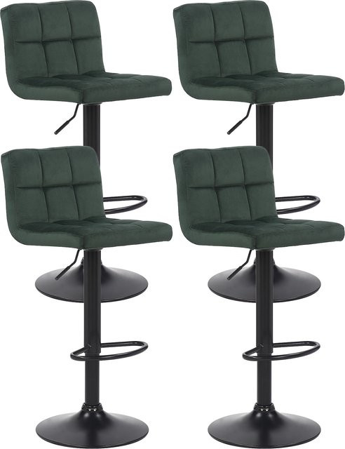 CLP 4er Set Barhocker Feni aus Samt in Grün, höhenverstellbar mit Lehne, Fußstütze und Metallgestell, belastbar bis 150 kg - Bild 1