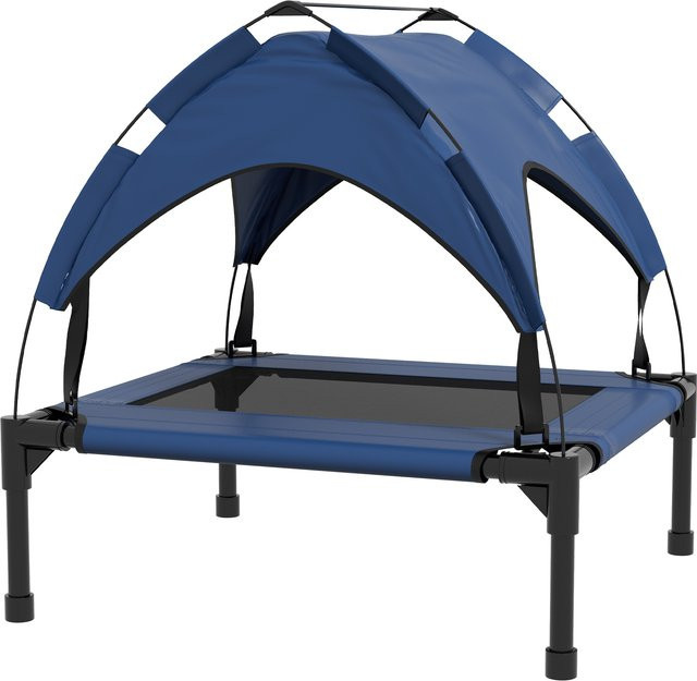 PawHut Erhöhtes Hundebett mit Baldachin und Dach in Dunkelblau, atmungsaktive Outdoor Hundeliege für kleine und mittelgroße Hunde, B/T/H: 76 x 61 x 69,5 cm - Bild 1