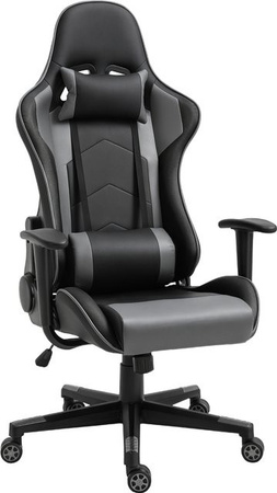 Vinsetto Ergonomischer Gaming Stuhl als Drehstuhl aus Kunstleder in Schwarz mit Kopfstütze und Armlehnen B/T/H: 67,5 x 74 x 126-136 cm