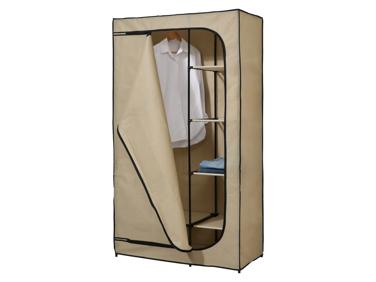 LIVARNO Textilkleiderschrank in Anthrazit und Beige mit Kleiderstange und Regalböden, H: 174 cm, B: 46 cm, T: 46 cm - Bild 2