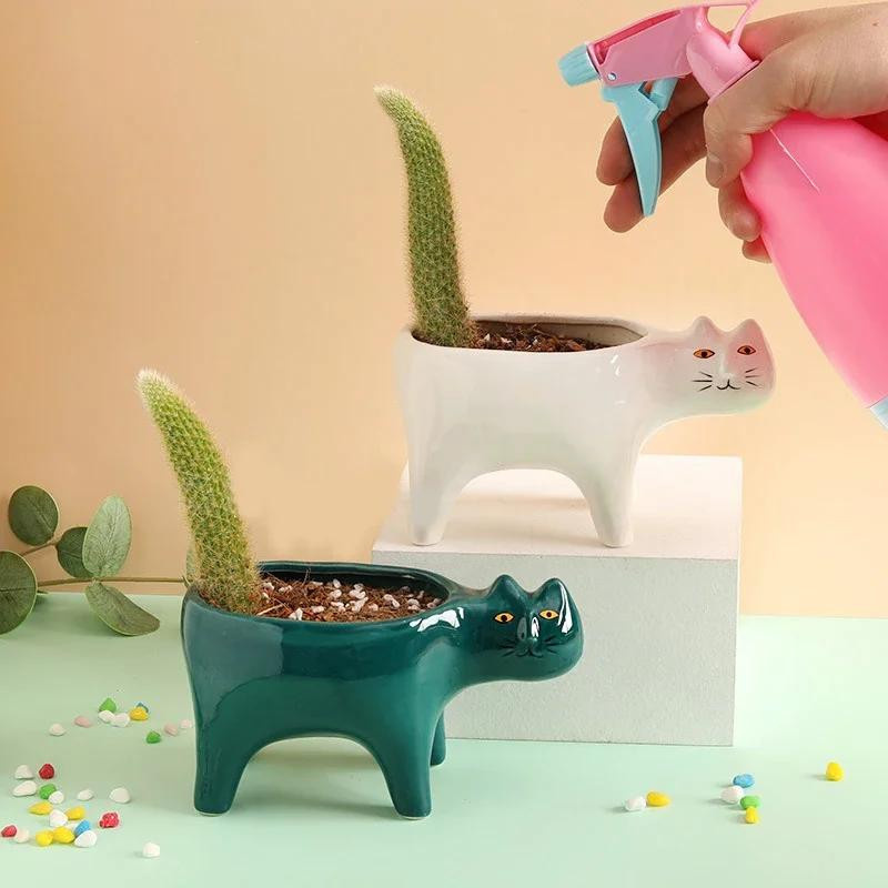Katzenförmiger Keramik-Blumentopf von Yiran Furniture für Tischdekoration und Pflanzen - Bild 2