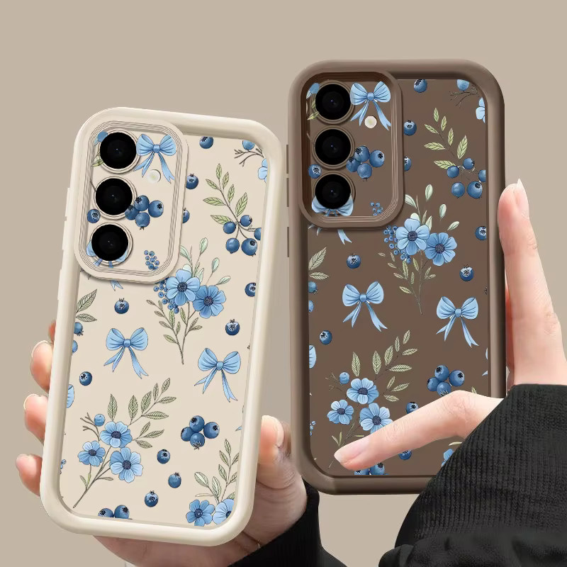 Samsung Handyhülle mit Blumen-Blaubeer-Muster in Blau und Multicolour, weiche TPU Schutzhülle für Galaxy S25 Ultra, S24 Ultra, S23 Ultra, S25 Edge, S24, S23 FE und S22 Plus - Bild 5