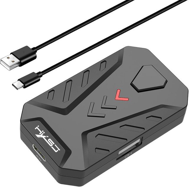 HXSJ P8 Kabelgebundener Tastatur-Maus-Konverter mit 3 USB-Anschlüssen, tragbarer Adapter für mobiles Gaming, Schwarz - Bild 1