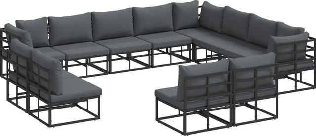 vidaXL Garten-Sofa-Set 12-teilig in U-Form aus pulverbeschichtetem Aluminium mit Kissen in Schwarz und Anthrazit - Bild 1
