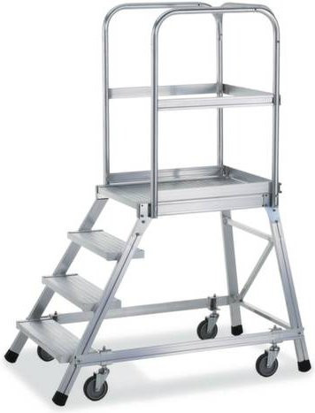 Zarges Aluminium Podesttreppe fahrbar in Silber mit Rollen und Gummifüßen - Bild 1