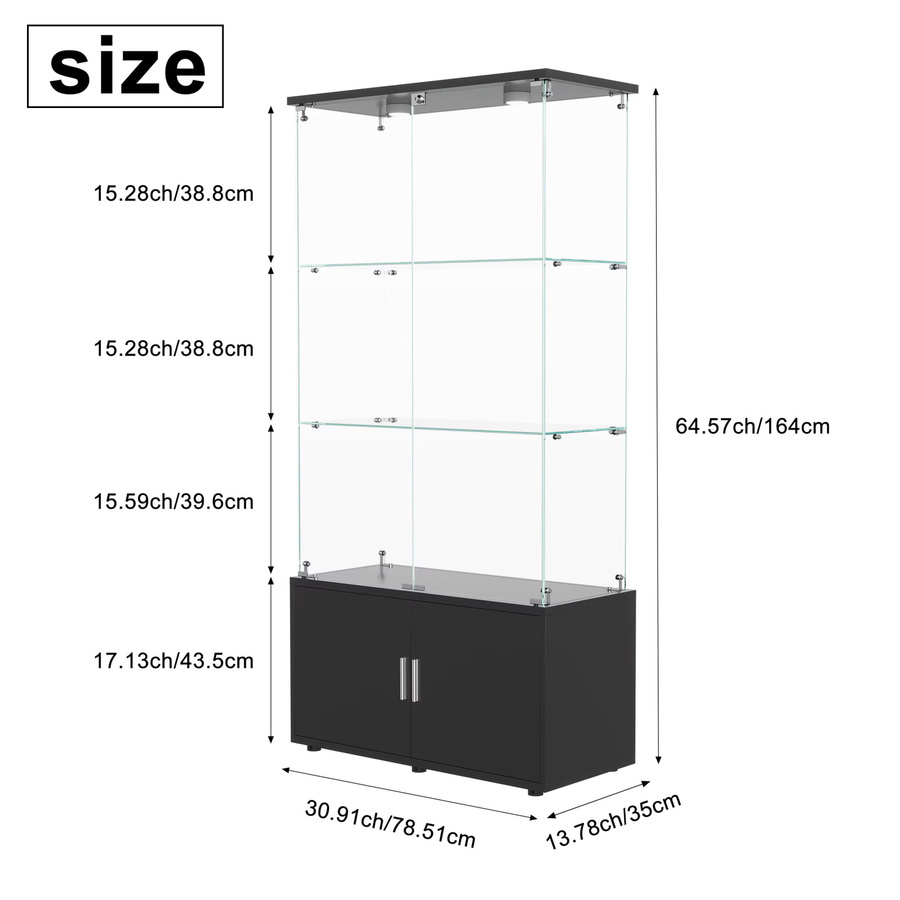 Anajqaqia Glasschrank in Schwarz mit 4 Glastüren und 3 Regalböden für deine Glassammlungen - Bild 4