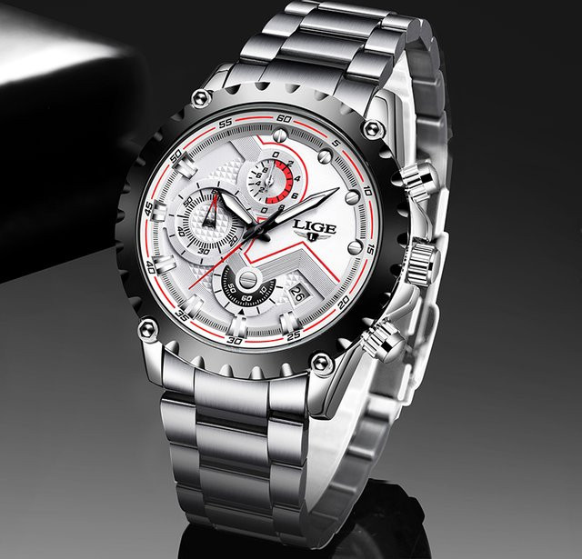 LIGE Chronograph, Quarz, Edelstahl, Silber, Herren - Bild 1