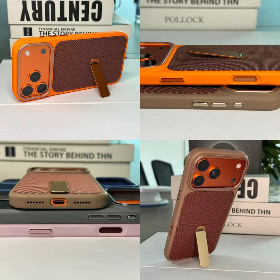 Magnetische Tech-Gewebte Handyhülle für Apple iPhone mit 360 Grad drehbarer Halterung und MagSafe Kompatibilität in Gold - Bild 2