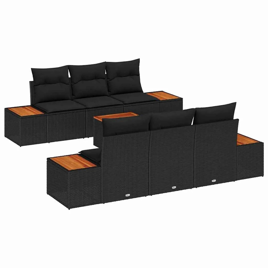 vidaXL Garten-Sofa-Set aus Polyrattan in Schwarz mit 7-teiliger Polstergarnitur und Couchtisch im L-Shape Design - Bild 2