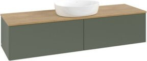 V&B Waschtischunterschrank Antao mit Beleuchtung, Eiche honig und Lackgrün, B/T: 160 x 50 cm - Bild 1