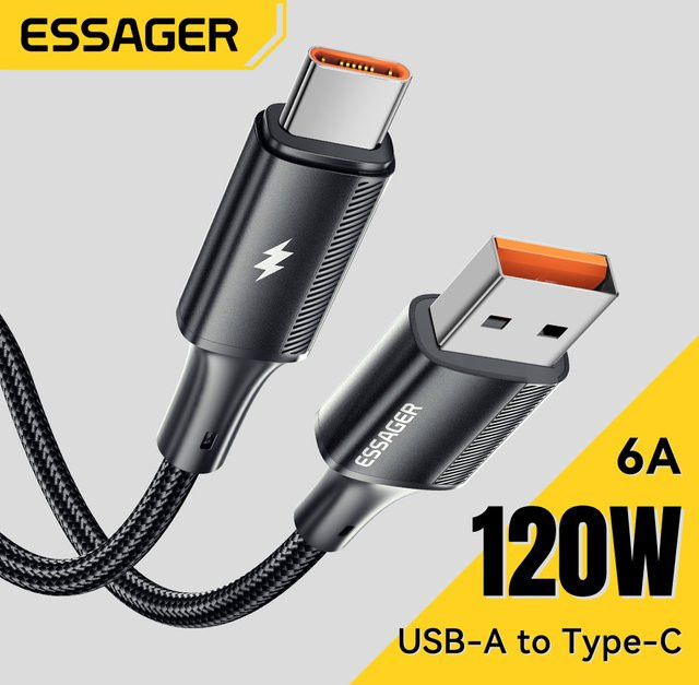 Essager USB Typ C Schnellladekabel 120W 6A Datenkabel in Schwarz - Bild 1