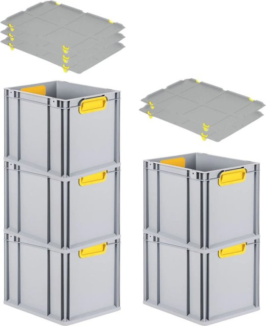 PROREGAL Spar Set 5x Eurobox Nextgen Color mit Auflagedeckel und Schiebeschnappverschlüssen, Gelb, H: 32 cm, B: 30 cm, T: 40 cm - Bild 1