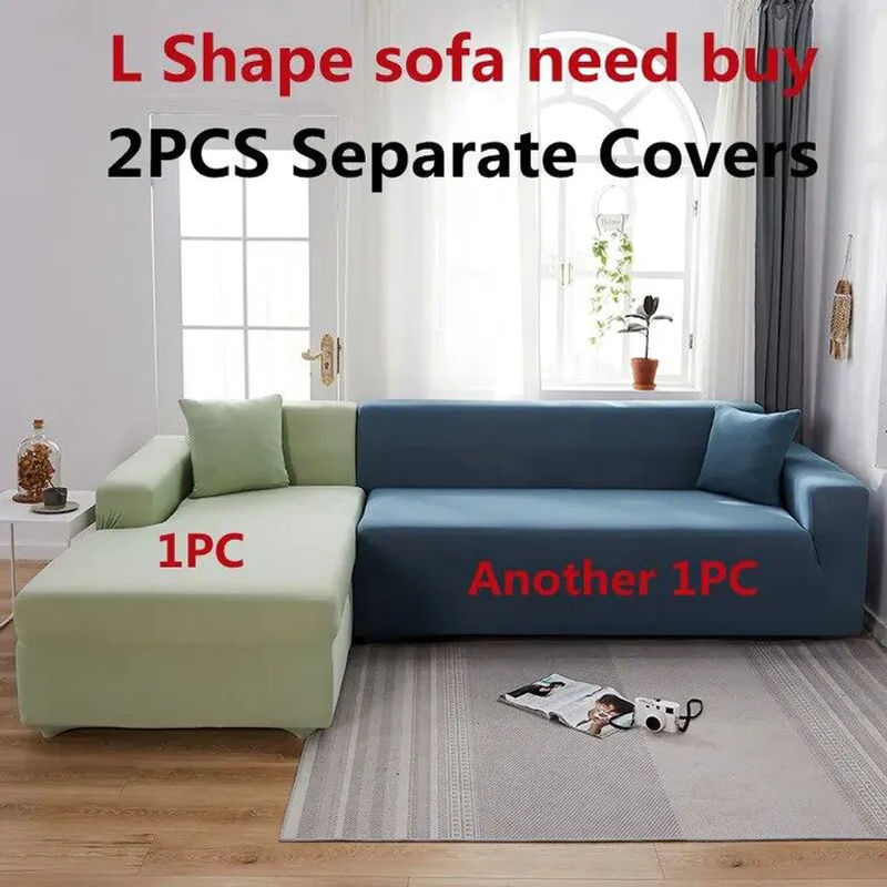 2er-Set elastische Spandex-Ecksofa-Bezüge für L-förmige Sofas in Grau, Stretch-Schonbezüge aus Polyester und Elastan - Bild 2